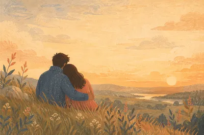 Romantic Couple Embrace at Golden Hour