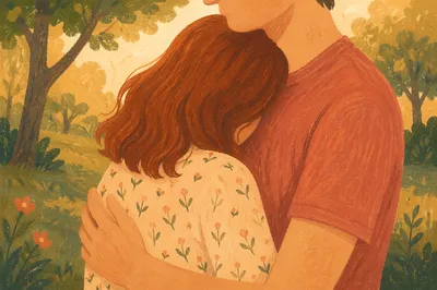 Warm Romantic Couple Embrace in Park