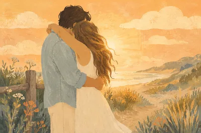 Romantic Couple Embrace at Golden Coast