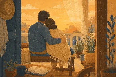 Warm Golden Hour Couple Embrace
