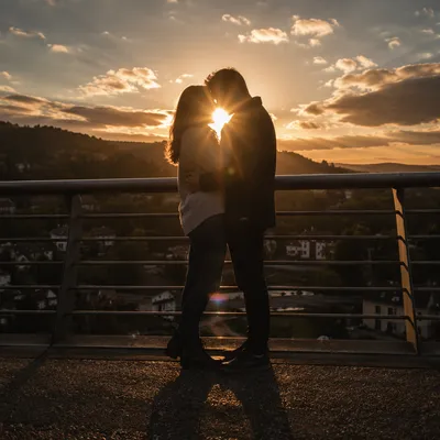 Romantic Couple Embrace at Golden Hour