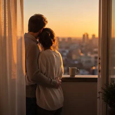 Romantic Couple Embrace at Golden Hour