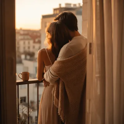 Romantic Couple Embracing at Golden Hour