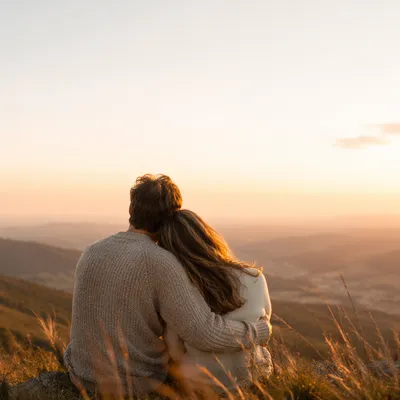 Romantic Couple Embrace at Golden Hour