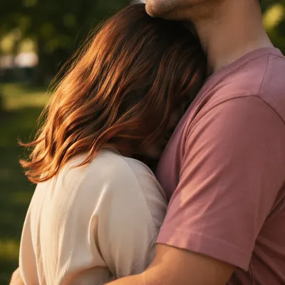 Warm Romantic Couple Embrace in Park