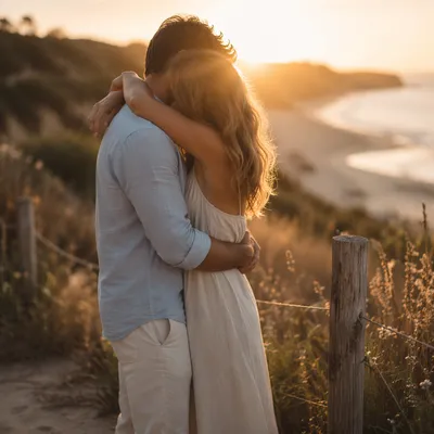 Romantic Couple Embracing at Golden Hour