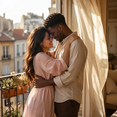 Golden Hour Romantic Couple Embrace
