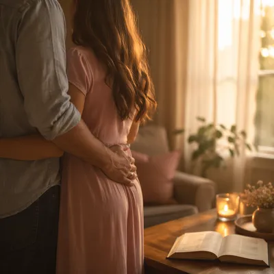 Couple Embracing in Warm Living Room