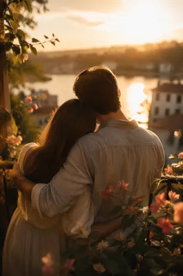 Romantic Couple Embrace at Golden Hour