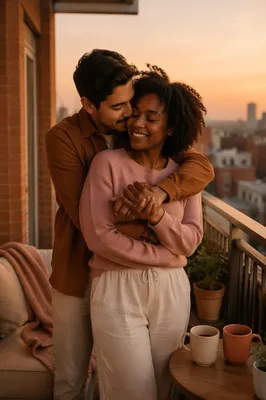 Young Couple Embracing on Balcony