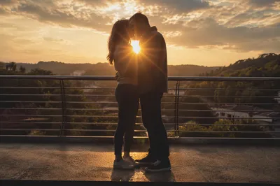 Romantic Couple Embrace at Golden Hour