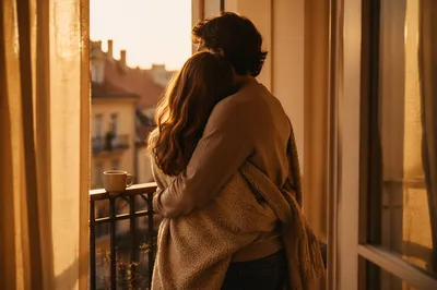 Romantic Couple Embrace at Golden Hour