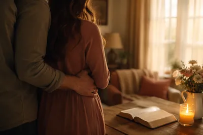 Golden Hour Couple Embrace at Home