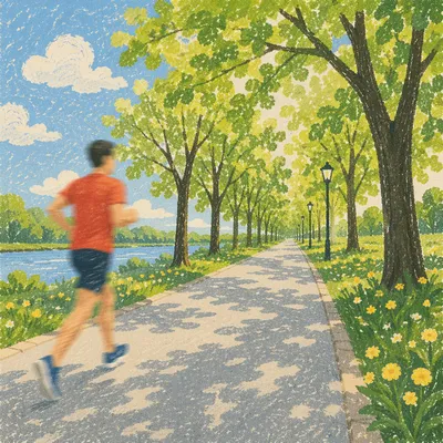 Morning Jogger on Tree Lined Park Path