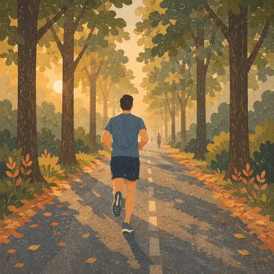 Morning Jog on Tree Lined Path