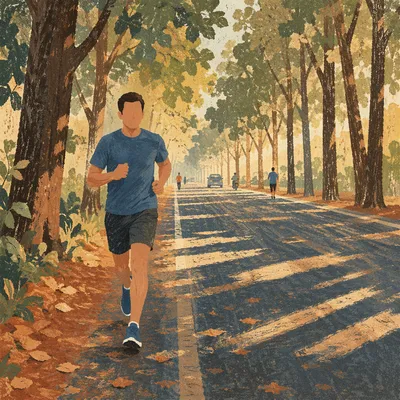 Morning Jogger on Tree Lined Path