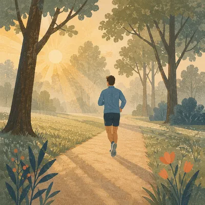 Morning Jogger on Tree Lined Path