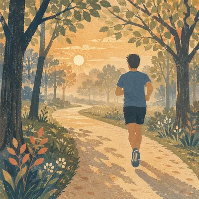 Morning Jogger on Tree Lined Park Path