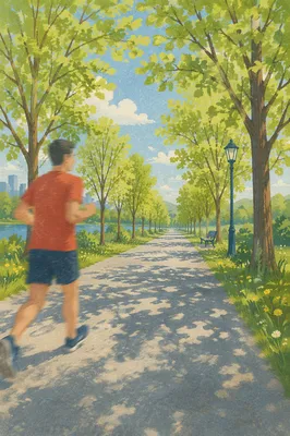 Morning Jogger on Tree Lined Park Path