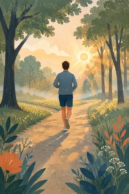 Morning Jog on Tree Lined Park Path