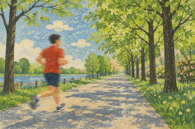 Morning Jogger on Tree Lined Park Path