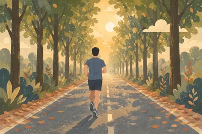Morning Jog on Tree Lined Path