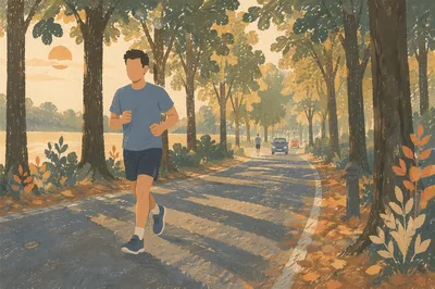 Morning Jogger on Tree Lined Path