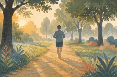 Morning Jogger on Tree Lined Park Path