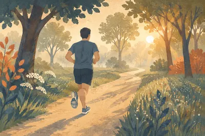 Morning Jog on Tree Lined Path