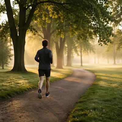 Morning Jogger on Tree Lined Path