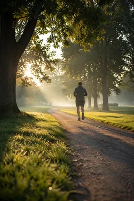 Morning Jogger on Tree Lined Park Path