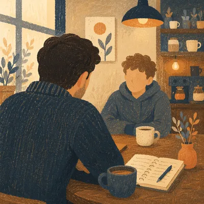 Mentoring Conversation in Cozy Coffee Shop