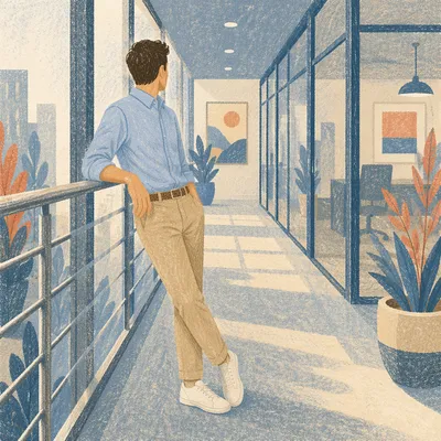 Professional Casual Man in Modern Office Corridor