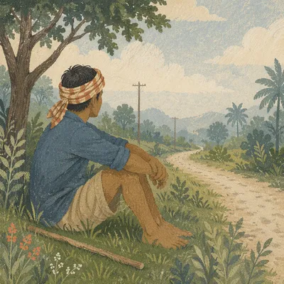 Reflective Man Beside Rural Gravel Road