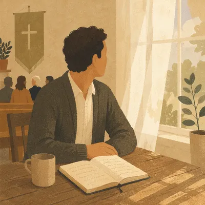 Thoughtful Man Portrait in Sunlit Community Room