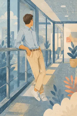 Professional Casual Man in Modern Office Corridor