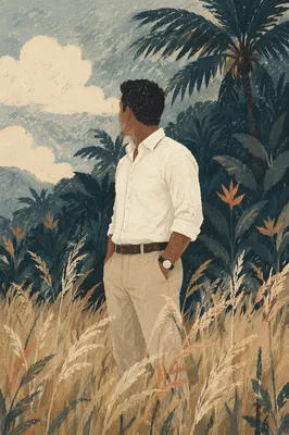 Professional Casual Man in Tropical Meadow