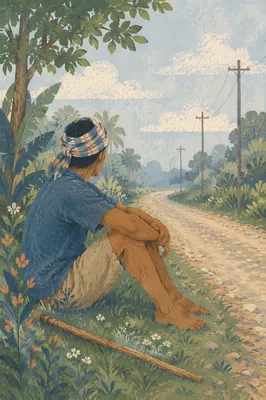Reflective Man Beside Rural Gravel Road