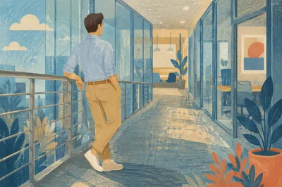 Professional Casual Man in Modern Office Corridor