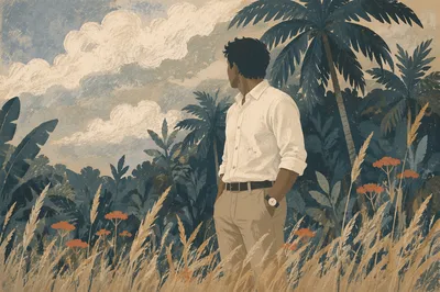Professional Casual Man in Tropical Meadow