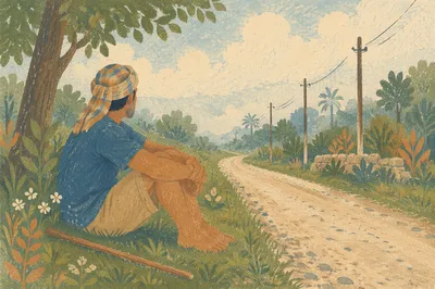 Reflective Man Beside Rural Gravel Road