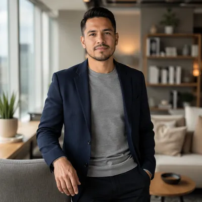 Confident Young Professional in Modern Office Lounge