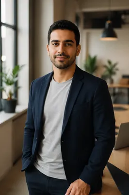 Confident Young Man in Modern Coworking Studio
