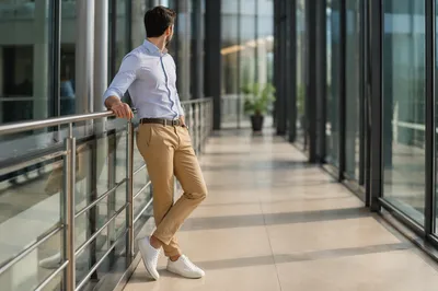 Professional Casual Man in Modern Office Corridor