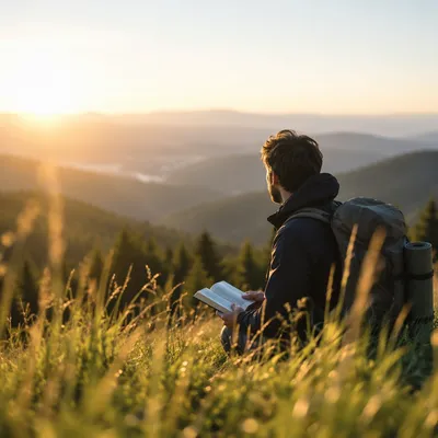 Solitary Man in Mountain Morning Reflection