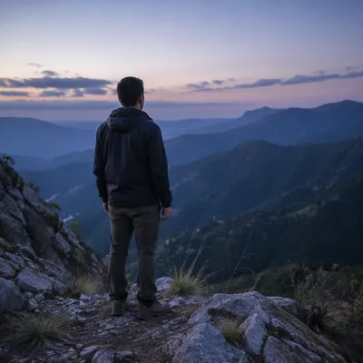 Solitary Man at Mountain Overlook