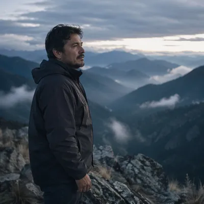 Solitary Man at Misty Mountain Overlook