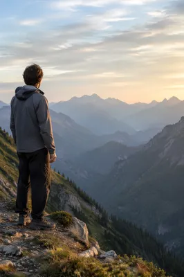 Man Contemplating at Misty Mountain Overlook