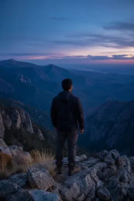 Solitary Man at Mountain Overlook