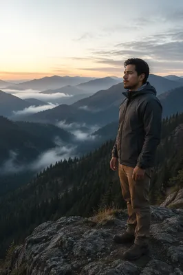Solitary Man at Mountain Overlook Dawn